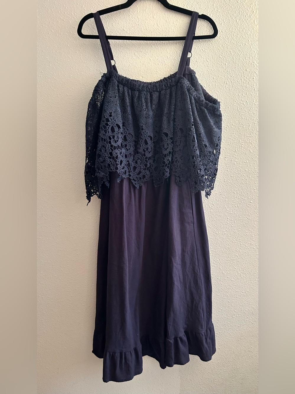 BloomChic Navy Crochet-Overlay Casual Sundress